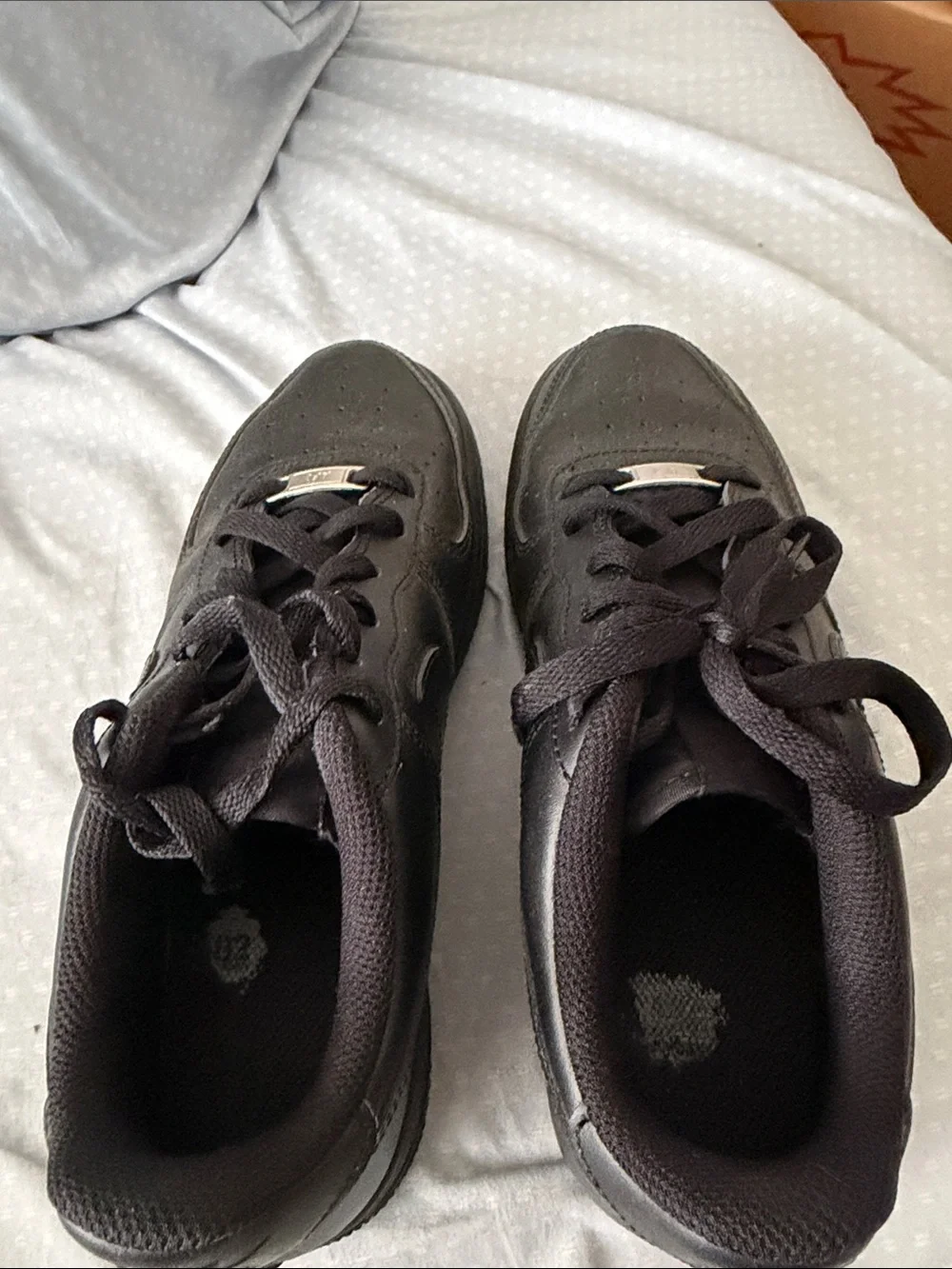 Youth unisex  Black Leather AF1 Lace-Up Sneakers